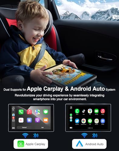 9" Wireless Carplay Android Auto Screen with 4K Dash Cam & 1080P Backup Camera