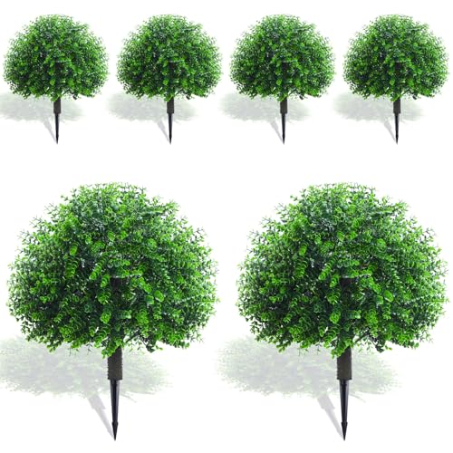 UV Resistance Faux Shrubs with Spike Realistic Topiary Ball Potted for Indoor Garden Yard Porch Patio Decor