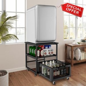 Mini Fridge Stand with Storage & 4 Lockable Wheels