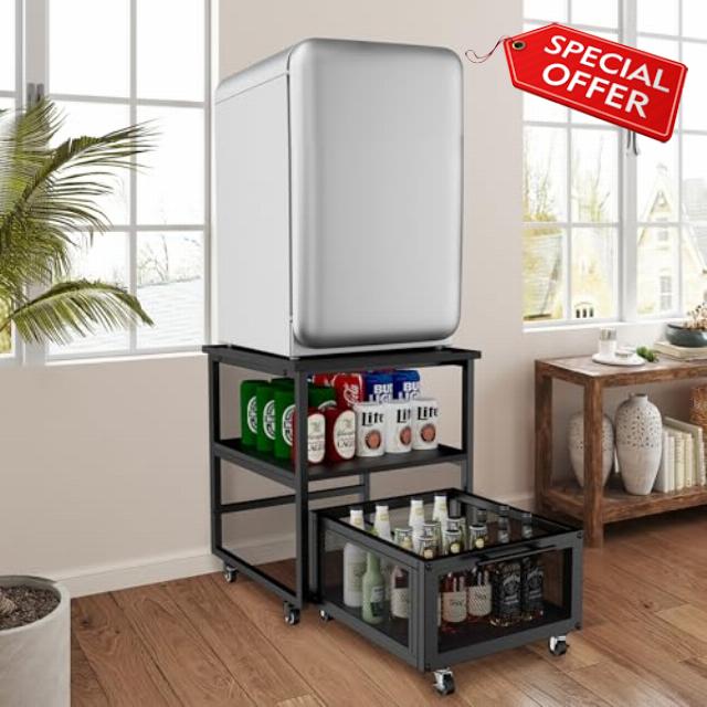 Mini Fridge Stand with Storage & 4 Lockable Wheels