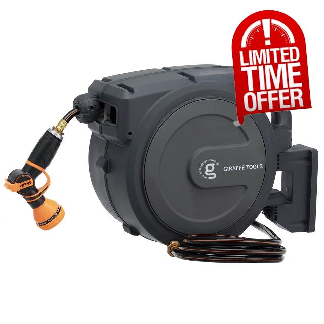 Giraffe Tools AW25 Wall Mounted Hose Reel Retractable 1/2" 78 ft Heavy Duty