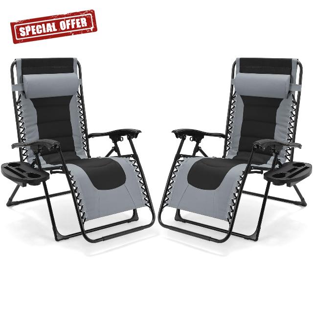 TLSUNNY Oversized Padded Zero Gravity Chair Set of 2