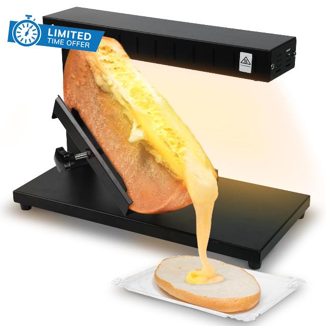 Raclette Cheese Melter Electric Countertop Cheese Melting Raclette Grill Half Cheese Wheel Maker Height Adjustable for Resaurant Kitchen