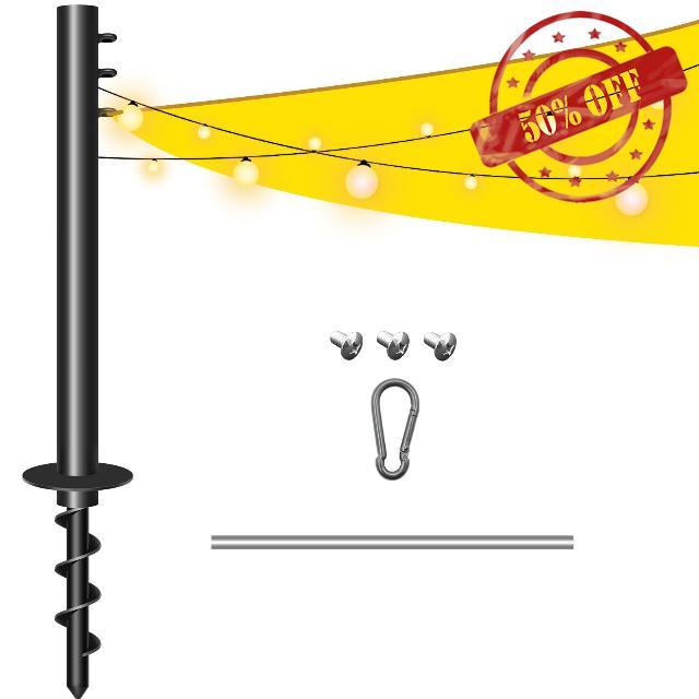 Sun Shade Sail Pole 9Ft Outdoor Sunshade Sail Post Support Awning Canopy Heavy Duty Metal Pole Kit for Patio Garden Deck (Ground-plugged 8.9FT