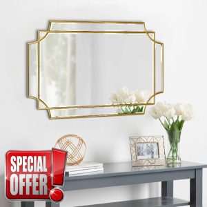 Gold Beveled Mirror - Wall Mirrors Decorative 24"x36" Scalloped Mirror