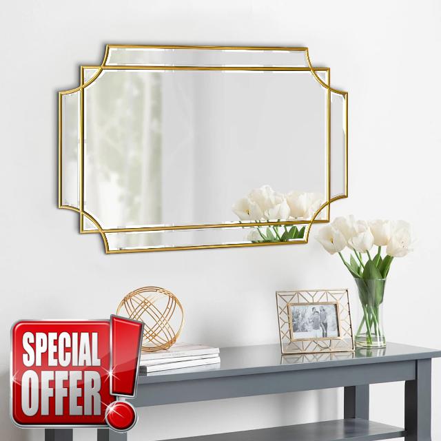 Gold Beveled Mirror - Wall Mirrors Decorative 24"x36" Scalloped Mirror