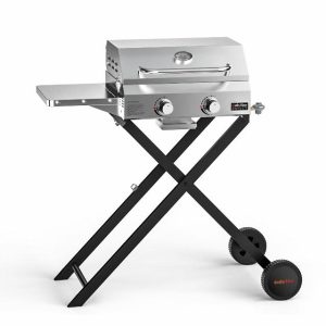 Onlyfire BBQ Gas Grill 2-Burner with Foldable Cart & Side Table
