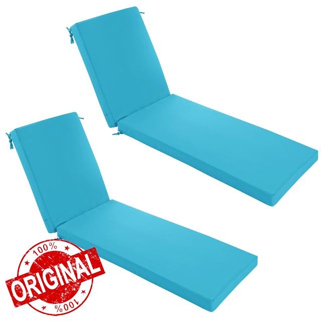 Chaise Lounge Cushions Outdoor Set of 2 - Waterproof and Fade Resistant Sun Lounger Replacement Cushions - Patio Lounger Pads with Removable Cover for Pool
