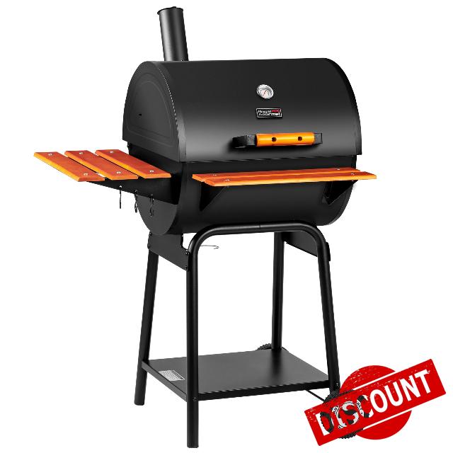 Royal Gourmet CC2024 Charcoal Barrel Grill with Wooden Front Table & Side Table