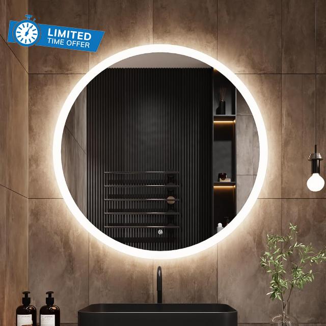 32" Round LED Bathroom Mirrors with 3D Edge Lighted Mirrors for Bathroom Wall 3 Color Temperatures Anti-Fog Backlit & Frontlit Dimmable Memory Function ETL Listed IP44 Waterproof