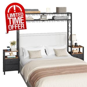 Headboard for Queen Size Bed with 2 Nightstands