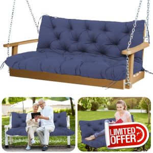 Porch Swing Cushions Outdoor 60 inch Waterproof Thicken 5" Backyard Swing Cushion with Backrest and Ties 2-3 Seat Outdoor Swing Cushions Replacement for Porch Patio Garden Lawn(Navy Blue)