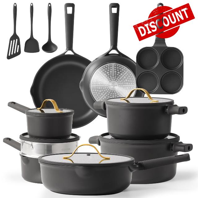 CAROTE 17pcs Pots and Pans Set Non Stick Dark Grey