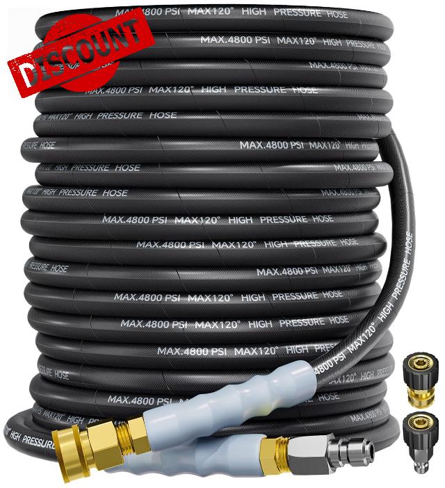 3/8" 4800PSI Pressure Washer Hose 100FT with Swivel Quick Connect for Cold/Hot Water Max 248°F