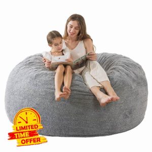 [Sherpa Fabric] Large Bean Bag Chair: 5 ft Memory Foam Bean Bag Chairs for Adults/Kids with Filling