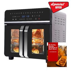 24Qt Large Air Fryer Oven French Door 15 in 1 Multi-Function Digital Controls Convection Oven Stainless Steel Dual Zone Electric Oven Toaster Combo with 13 Accessories & Cookbook