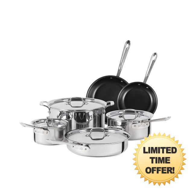 All-Clad D3 3 Ply Stainless Steel Nonstick Bonded Cookware Set 10 Piece