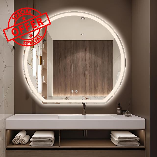 Niccy Half Moon Round LED Bathroom Mirror for Wall