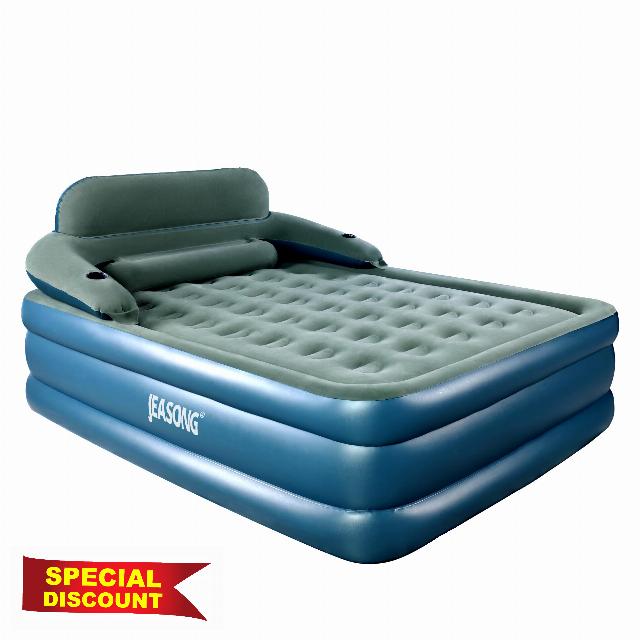 JEASONG Premium Queen Air Mattress with Built-in Pump and Headboard - 19" Elevated Inflatable Bed with Cup Holders