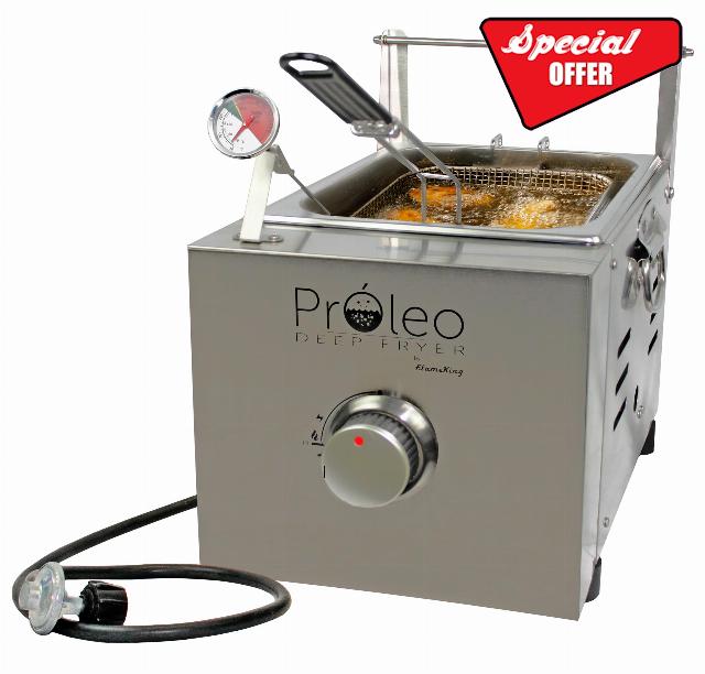 Flame King Proleo Tabletop Propane Deep Fryer with Oil Thermometer