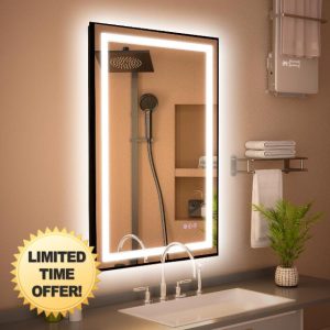 LED Bathroom Mirror with Black Frame: 24"x32" Wall Mirrors with Lights Front and Backlit