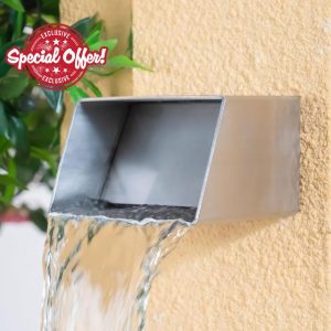PONDO 6" Square Outdoor Water Fountain Spout - Stainless Steel 316 Spillway Scupper with Contemporary Design for Pools