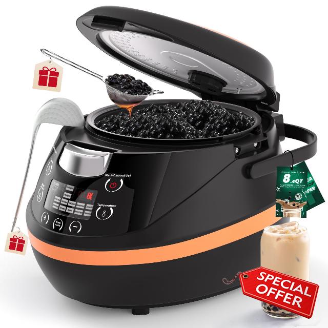 WantJoin Boba Cooker Machine - Commercial 8L Boba Cooking Pot Automatic Pearl Warmer Machine for Tea Milk Tapioca Pearls