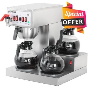 12 Cup Commercial Coffee Maker Auto Filling Drip Coffee Maker Machine with 3 Glass Carafes 3 Warmers Stainless Steel Pour Over Coffee Brewer with Hot Water Dispenser for Restaurant Office Cafe