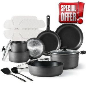 CAROTE 20pcs 4-Ply Premium Hard Anodized Pots and Pans Set Non Stick with Detachable Handle