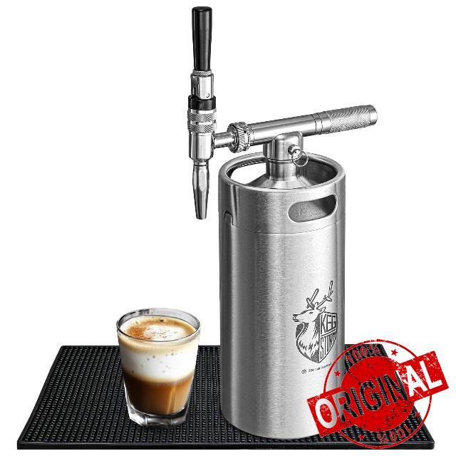 Stainless Steel Nitro Cold Brew Coffee Maker - Portable Mini Keg System - with Tap Large 64 oz Home Keg - Collapsible Funnel & Drip Mat