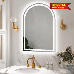 LED Arched Bathroom Mirror 24 x 36 Inch with Frontlit and Backlit