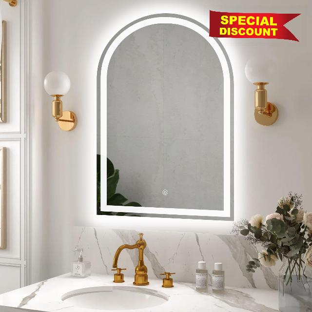 LED Arched Bathroom Mirror 24 x 36 Inch with Frontlit and Backlit