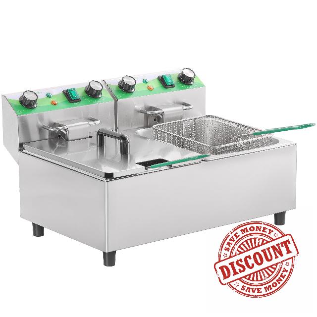 20L/21.2QT Commercial Deep Fryer with Timer Dual Tank Electric Countertop Fryer with Double Baskets and Lids