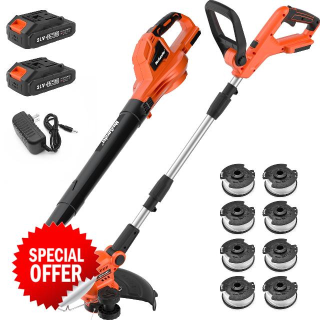 MAXLANDER 20V 12'' Cordless Weed Wacker/Edger and Leaf Blower Combo Kit. 8 Pcs Replacement Spools