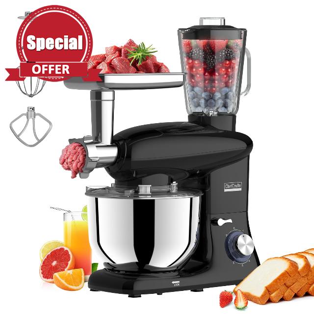 6 in 1 Multifunctional Stand Mixer with 6.5 Quart Stainless Steel Bowl