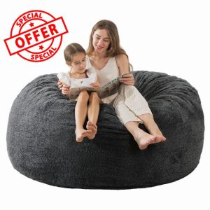 [Sherpa Fabric] Large Bean Bag Chair: 5 ft Memory Foam Bean Bag Chairs for Adults/Kids with Filling