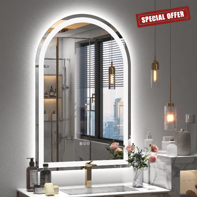 Arched LED Bathroom Mirror 20x30 Inch