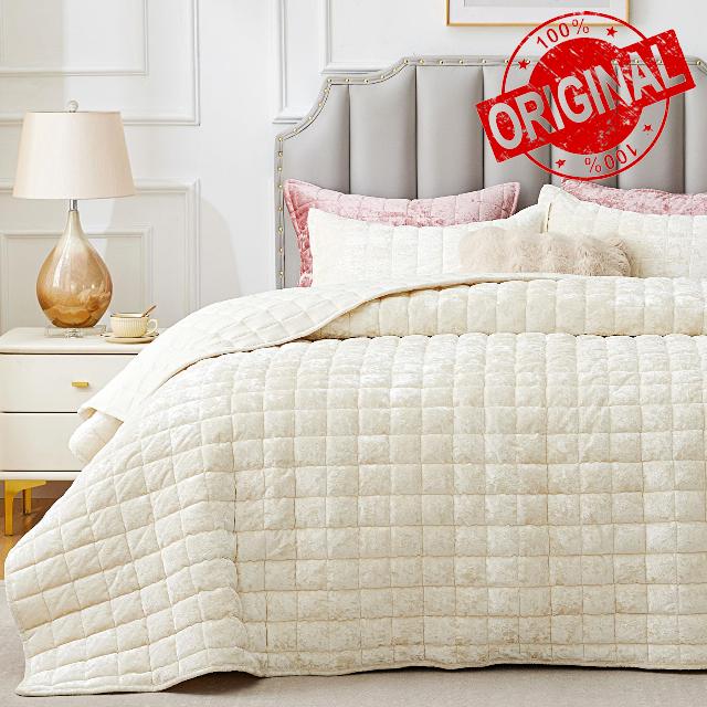 BEDELITE Velvet Quilt Set King Size - Lightweight Luxury Quilted Bedding Set