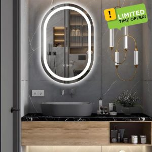 Oval LED Mirror Bathroom 20 x 32 Inch Oval Lighted Vanity Mirror for Bathroom Wall with Stepless Dimmable 3 Colors Anti-Fog Wall Mounted LED Mirror for Bathroom Shatter-Proof