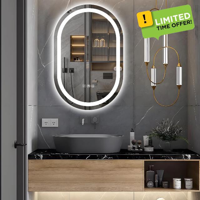Oval LED Mirror Bathroom 20 x 32 Inch Oval Lighted Vanity Mirror for Bathroom Wall with Stepless Dimmable 3 Colors Anti-Fog Wall Mounted LED Mirror for Bathroom Shatter-Proof