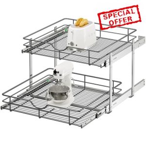 ALINE FURNITURE 2-Tier Pull Out Cabinet Organizer - 23" W x 22" D Soft Close Pullout Shelves for Kitchen Cabinets - Slide Out Drawers