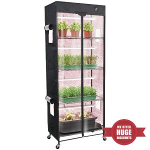 WORTH Mini Greenhouse with LED Grow Lights & Digital Thermo-Hygrometer – Portable Indoor Plant Grow Tent with Oxford Fabric Cover