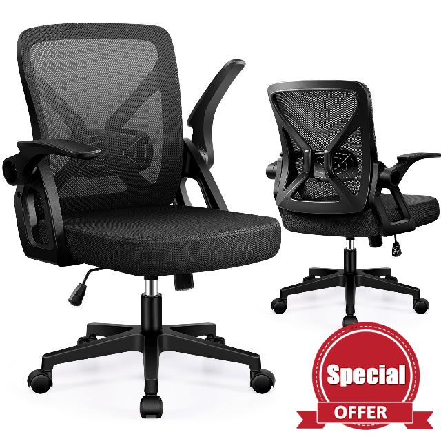 FelixKing Office Chair - Ergonomic Desk Chair Breathable Mesh Task Chair with Wheels and Lumbar Support Home Desk Office Chair with Flip up Armrest Rolling Swivel Computer Chair for Home Office Black