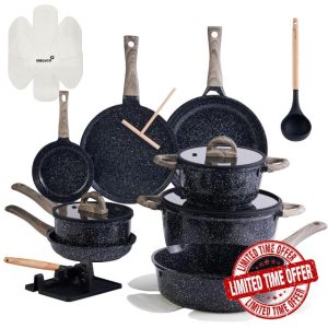 Ceramic Cookware Set 22 Piece Nonstick Pots and Pans Set Non Stick Kitchen Cooking Sets 8"Frying Pans with Lid
