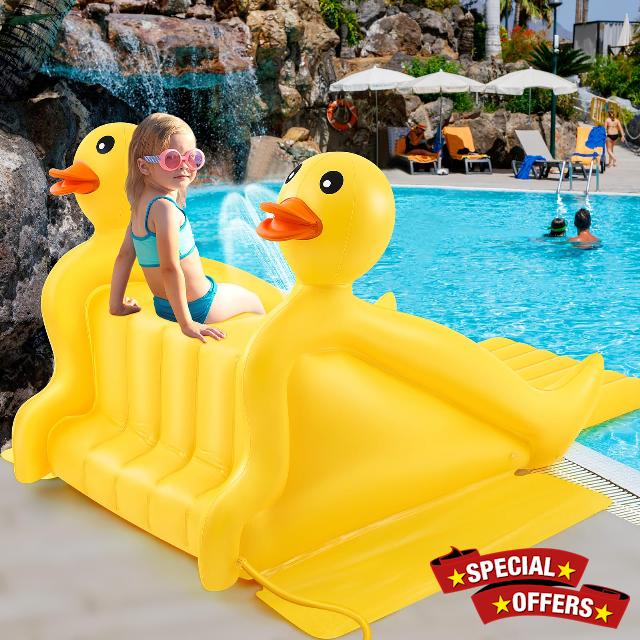 98 Inch Giant Inflatable Duck Pool Slide Large 3D Inflatable Water Slide Outdoor Water Play Summer Swimming Pool Play Game Toy for Kids and Adults Above Ground Parties