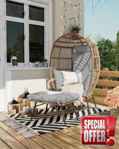 Wicker Egg Chair with Ottoman