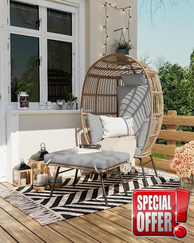 Wicker Egg Chair with Ottoman