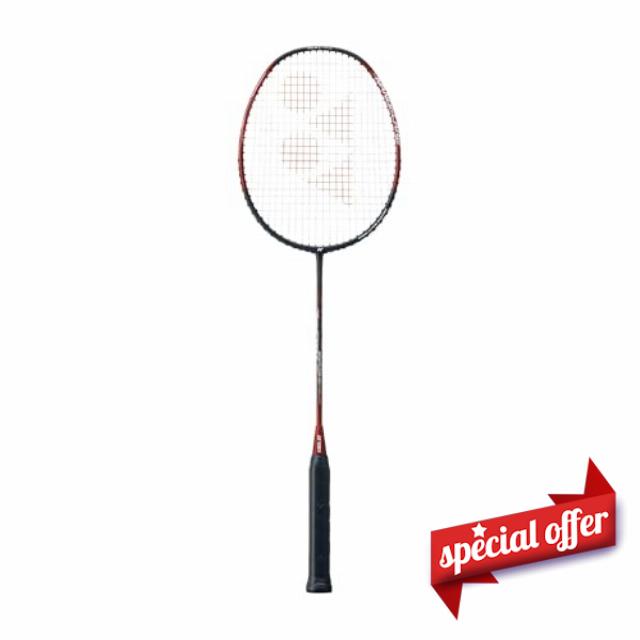 YONEX Nanoflare 001 Ability Badminton Racquet (Strung) - Graphite Frame Hi-Flex Slim Shaft Racket - Black/Red
