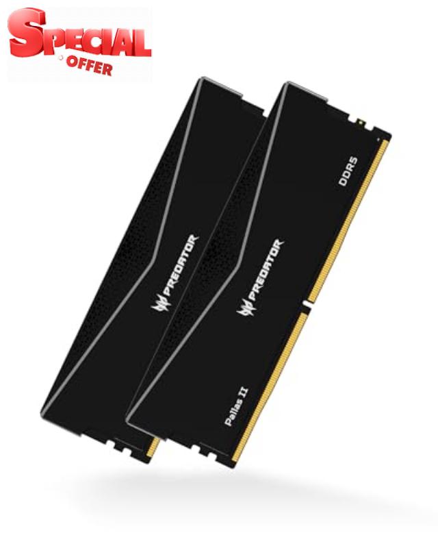 Acer Predator PALLAS II DDR5 6000MHz 32GB (16GBx2) RGB RAM CL34 Intel XMP 3.0 & AMD EXPO Compatible Computer Memory PC5-48000 Black - BL.9BWWR.65