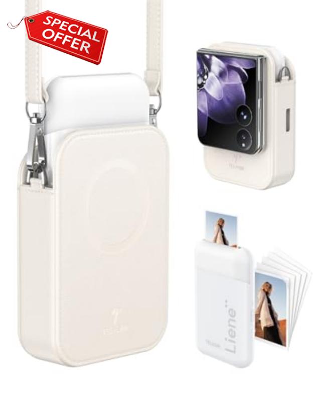 TELESIN Liene Photo Printers with Leather Bag Set - FunShot 2x3 Portable Instant Printer with Zink Sticky-Backed Paper